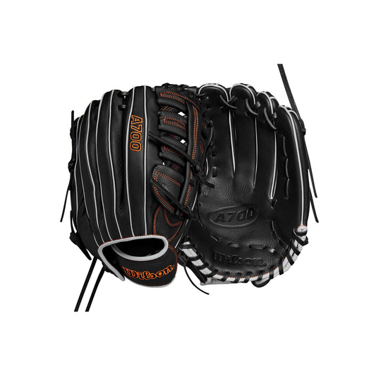 Wilson 2024 A700 12.5" Outfield Baseball Glove - Black/Silver/Orange, Right Hand Throw