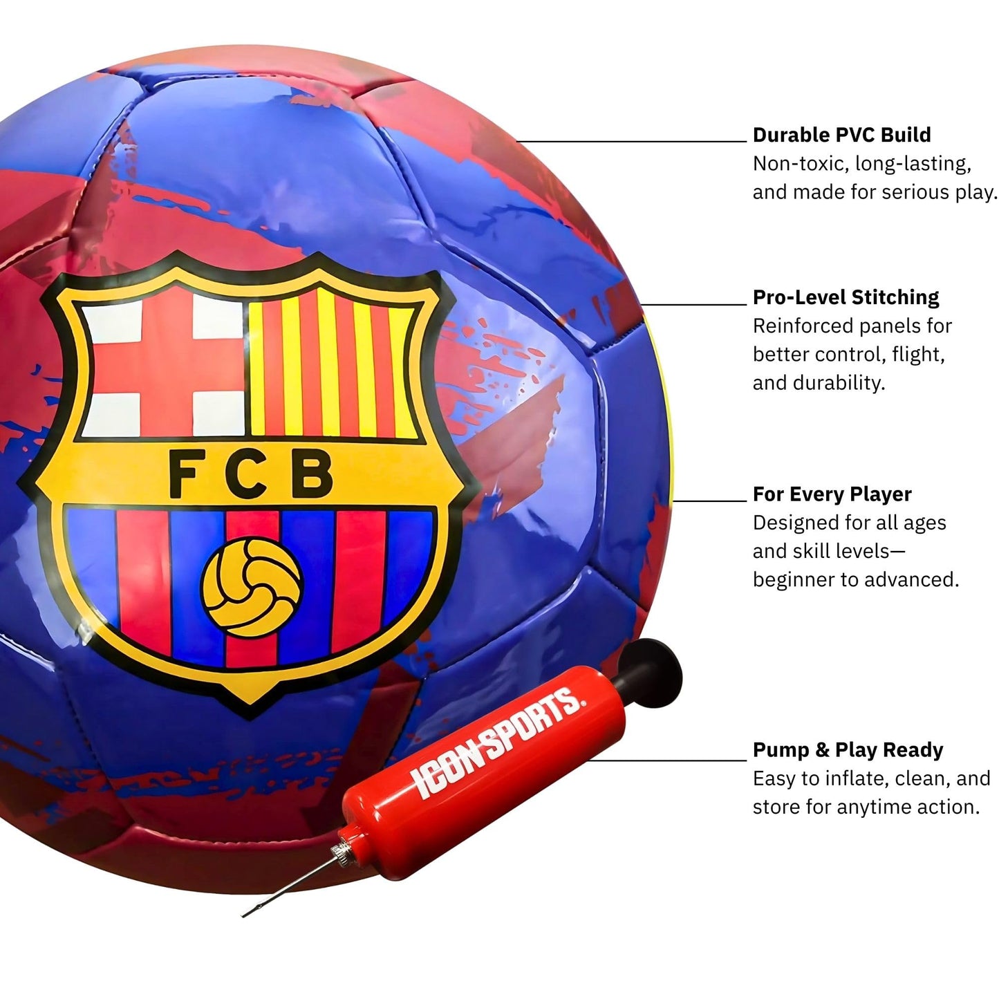 Icon Sports Officially Licensed FC Barcelona Size 5 Regulation Brush Navy Blue Soccer Ball