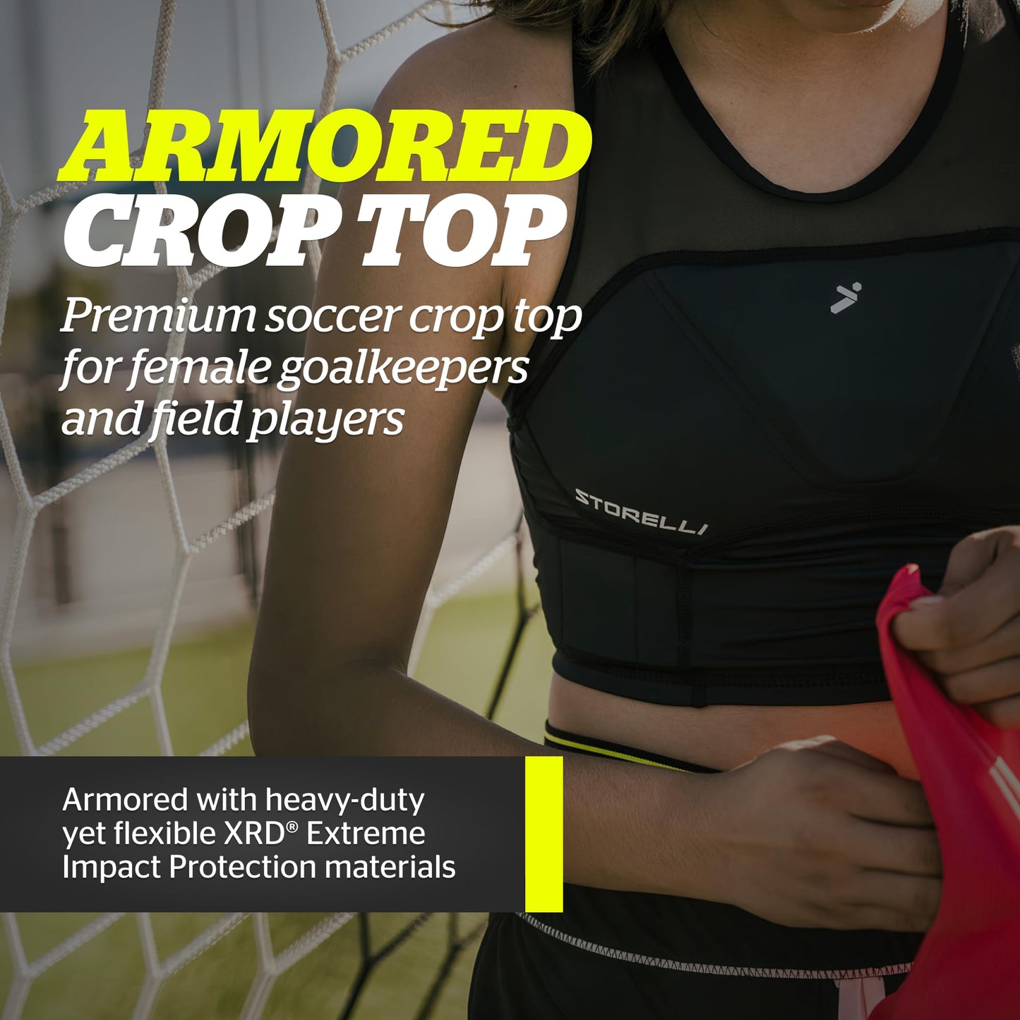 Storelli Women’s Bodyshield Crop Top, High-Impact Chest and Rib Protection for Female Soccer Goalkeepers and Players, White, Medium