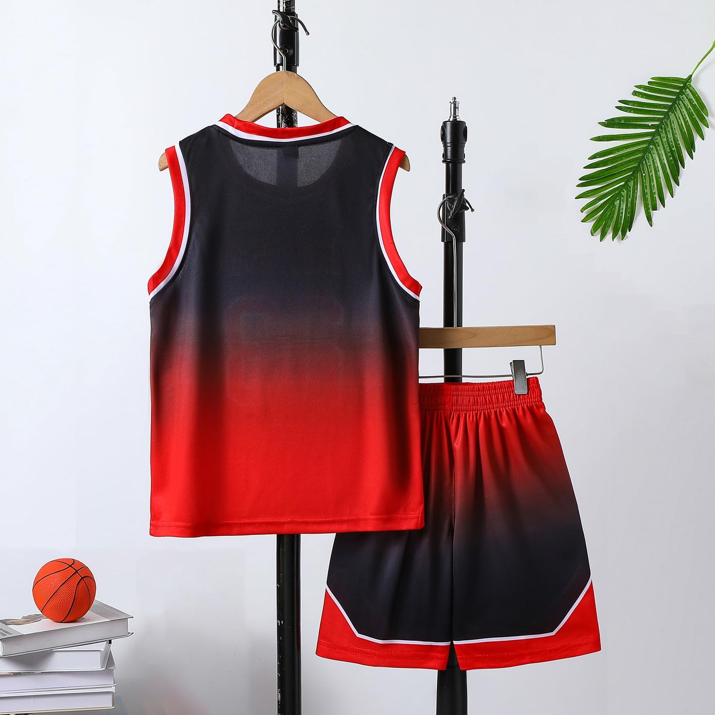 Basketball Jerseys 23# For Kids Youth Sports T-shirt Jersey Boys Girls Gradient Basketball Uniform Set 6-16Years RED-140