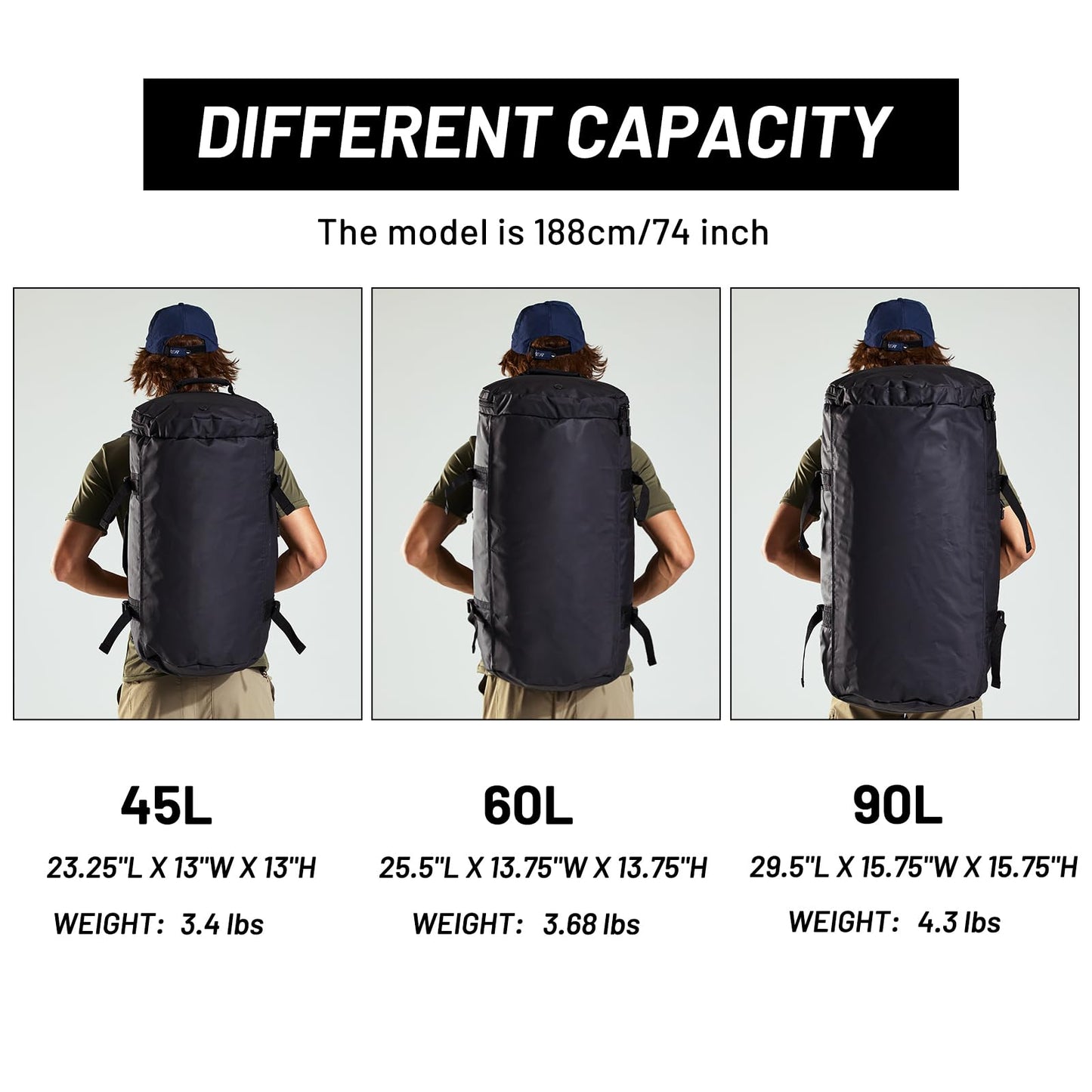 MIER Large Duffel Backpack Sports Gym Bag with Shoe Compartment, Heavy Duty and Water Resistant, Black, 45L