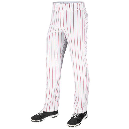 CHAMPRO Men' Champro Adult Pinstripe Ob Triple Crown Open Bottom Baseball Pant, White, Scarlet, Medium US