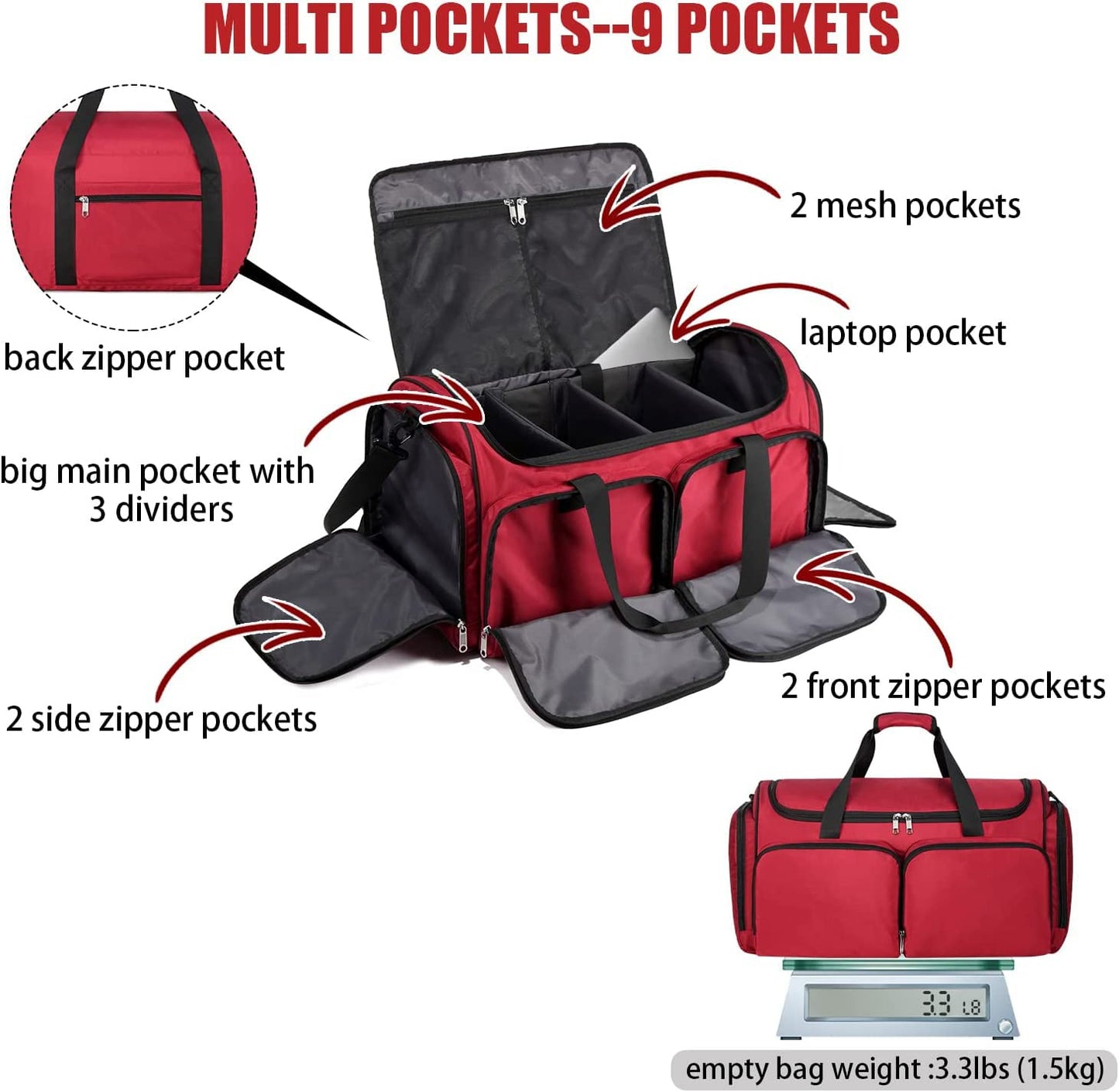 Sneaker Bag Travel Shoes Duffel Bag Men Women Gym Sport Luggage Duffle Carrying Case Bag Divider Adjustable Compartment Portable Soccer Athletic Shoes Carrier Heavy Duty Traveling Accessories (RED)