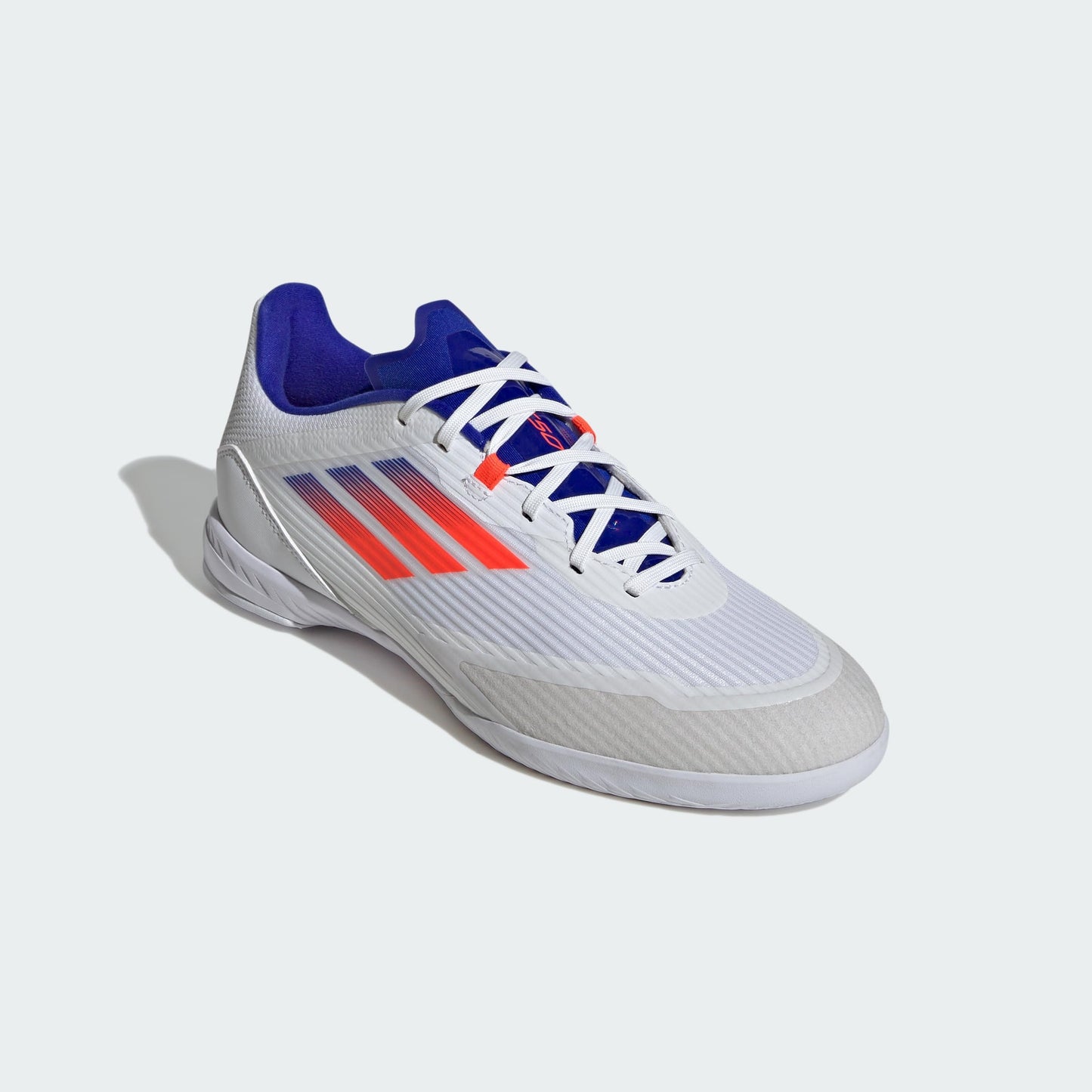 adidas Unisex F50 League Indoor Soccer Cleats Sneaker, White/Solar Red/Lucid Blue, 8 US Men