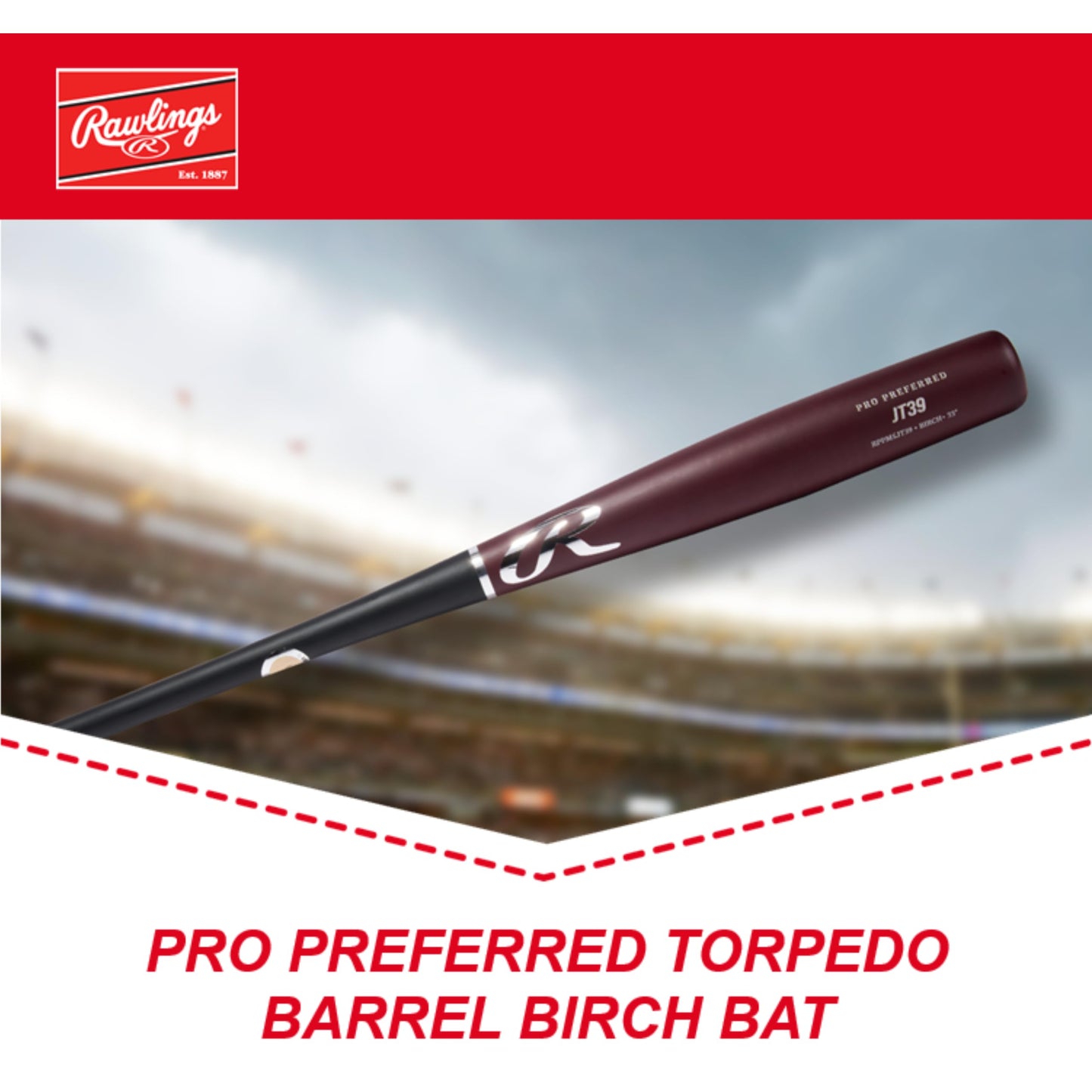 Rawlings | Torpedo Barrel JT39 Birch Wood Baseball Bat | Pro Preferred Collection | 34 inch