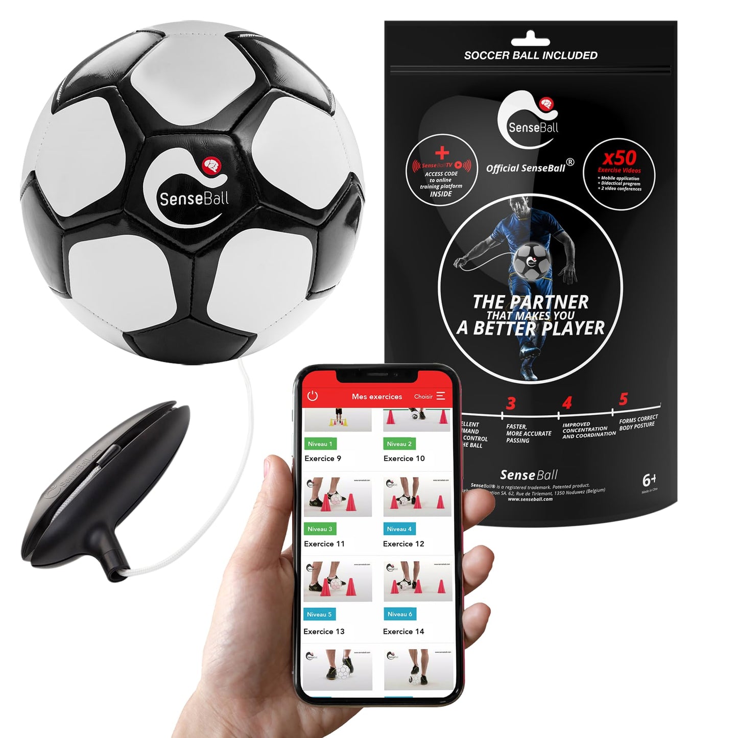 SenseBall Soccer Ball - Training Gear for Kids & Adults - Improve Skills & Control with 50 Video Exercises & Personal Soccer Coach App