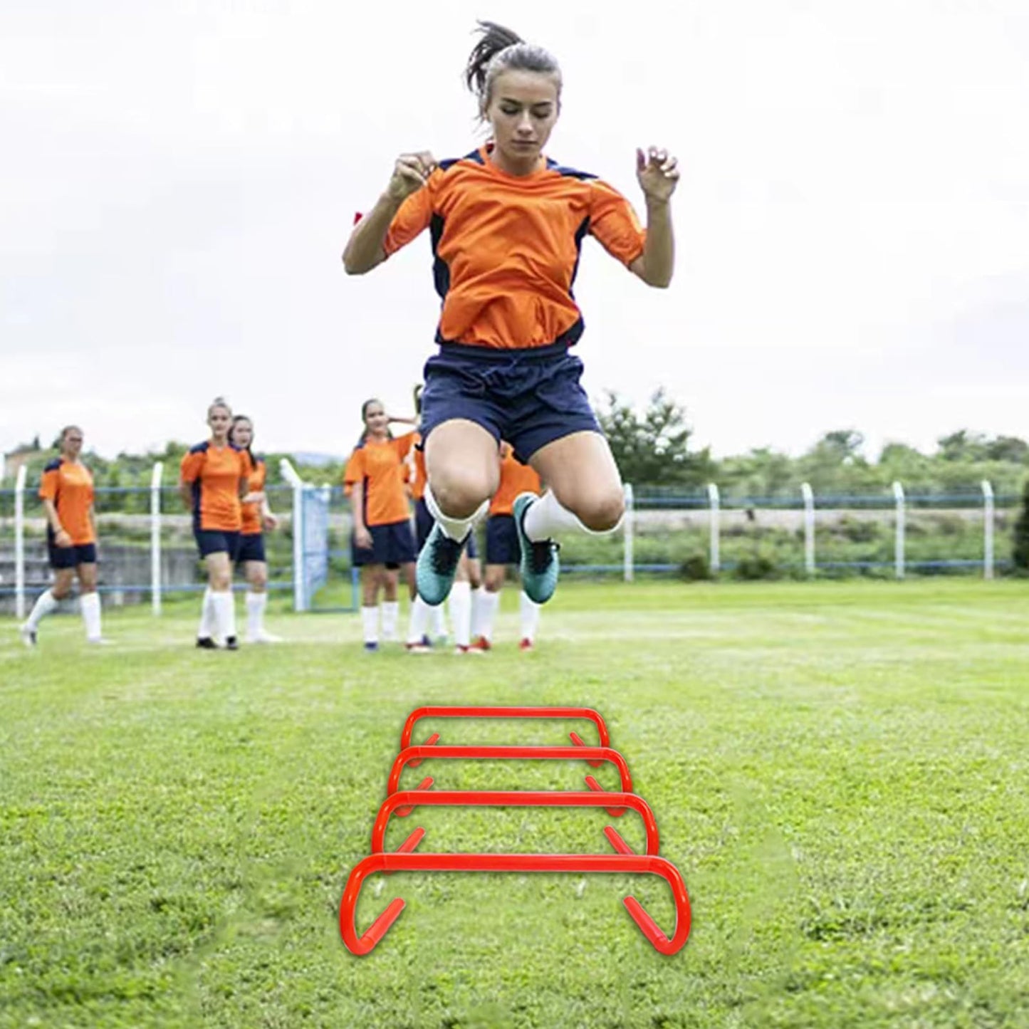 YEXEXINM Professional Agility Ladder Speed Training Equipment Set-20ft Red Agility Ladder,12 Soccer Cones, 4 Agility Hurdles, Running Parachute, Suitable for Soccer Football Basketball Training