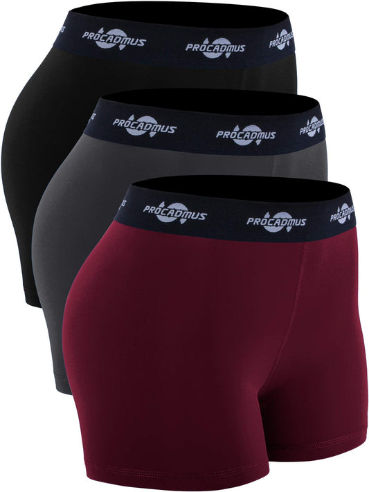 CADMUS Women's Spandex Volleyball Shorts 3" Compression Pro Shorts,Black & Grey & Wine Red,Small