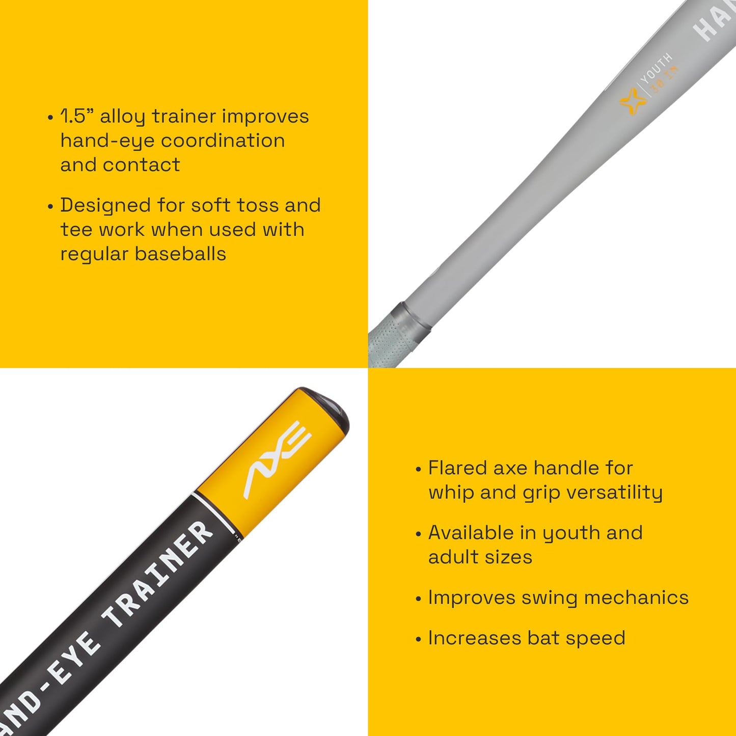 Axe | Hand-Eye Trainer | Skinny Barrel Baseball & Softball Bat | Pro Flared Handle (33")