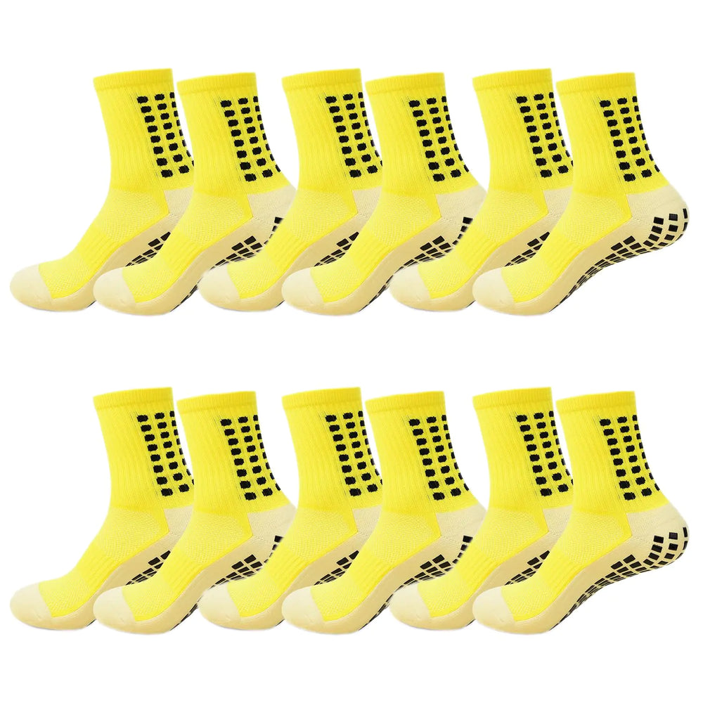 TOQGEZYJ Mens Grip Socks Anti-Slip Soccer Socks Grip Pads Non Skid Athletic Socks Football Running Pilates Yoga Socks 6 Pairs