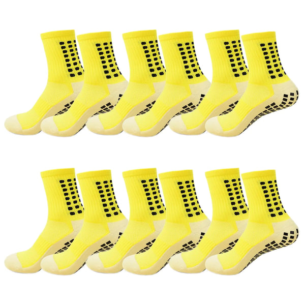 TOQGEZYJ Mens Grip Socks Anti-Slip Soccer Socks Grip Pads Non Skid Athletic Socks Football Running Pilates Yoga Socks 6 Pairs
