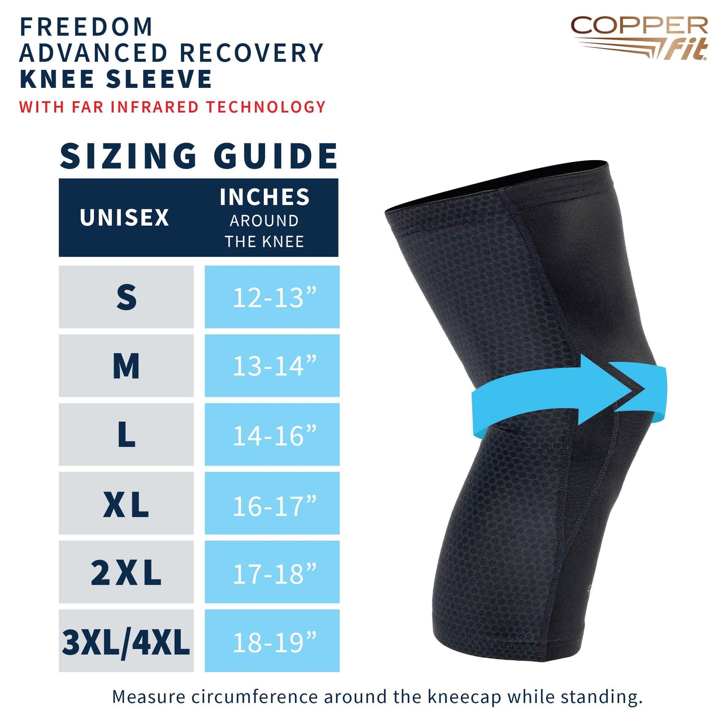 Copper Fit PRO Recovery Knee Compression Sleeve - Breathable, Second Skin Feel - Arthritis, Joint Pain, Circulation - For Men and Women (Medium)