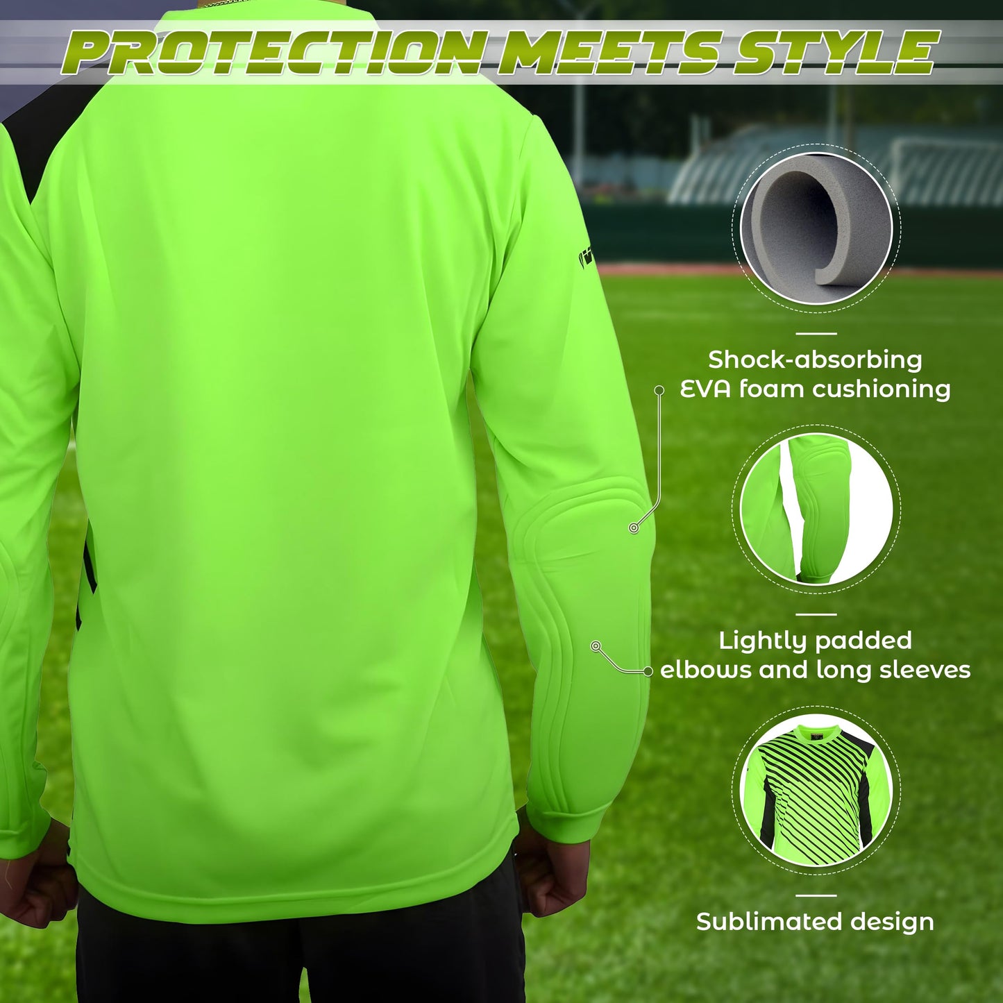Vizari Arroyo Adult Soccer Goalie Jersey | Lightweight Goalkeeper Jersey with Padded Long Sleeve for Men and Women, (Green/Black,Medium)