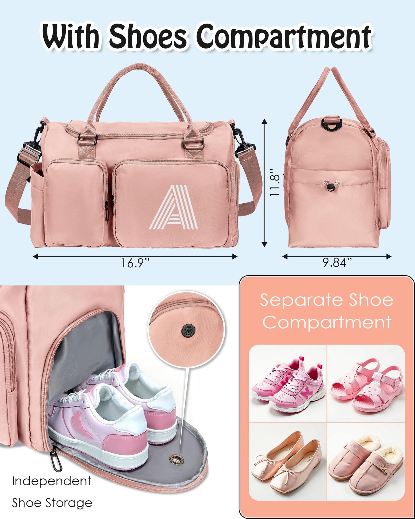 Elilier Travel Duffle Bag, Sports Gym Duffle Bag, Personalized Weekender Bag, Monogram Overnight Bag, 8-18 year old girls Party Favors