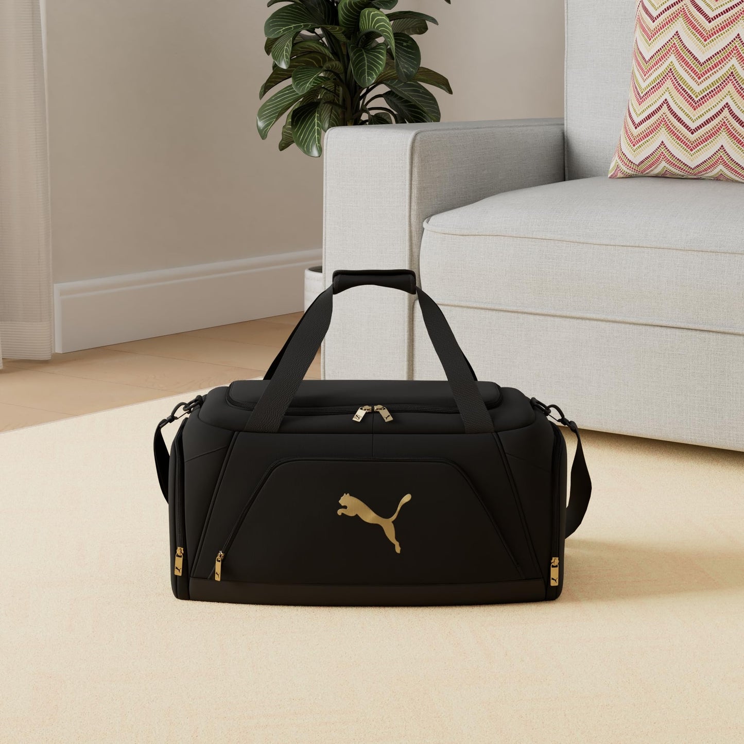 PUMA unisex adult Evercat Accelerator Duffel Bags, Black/Gold, One-Size US