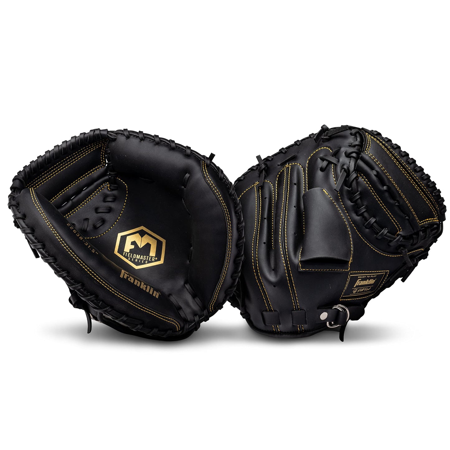 Franklin Sports Baseball and Softball Glove - Field Master - Baseball and Softball Mitt, Black/Gold, 31.5"
