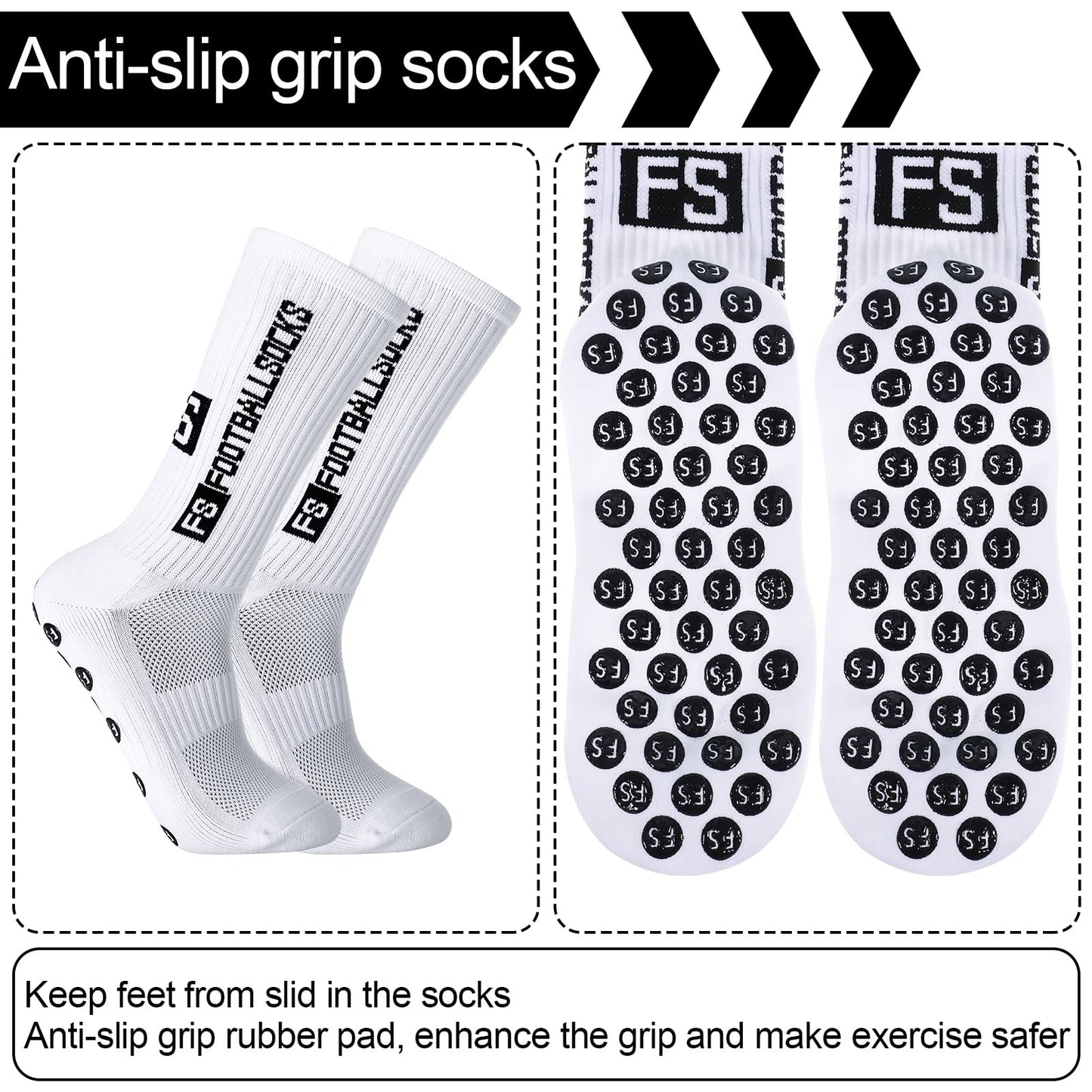 Jspupifip 5 Pairs Grip Soccer Socks for Men Anti Slip Athletic Socks Non-Slip Sports Football Basketball Socks with Grip Pads (White)