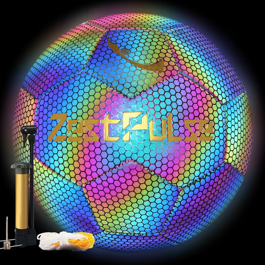 ZestPulse Holographic Reflective Soccer Ball Size 4 & 5 for Kids & Adults, High Visibility for Night Games, Training | Ideal Gift for Boys Girls 8-12 (Dark)