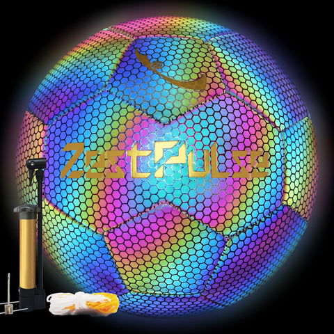 ZestPulse Holographic Reflective Soccer Ball Size 4 & 5 for Kids & Adults, High Visibility for Night Games, Training | Ideal Gift for Boys Girls 8-12 (Dark)