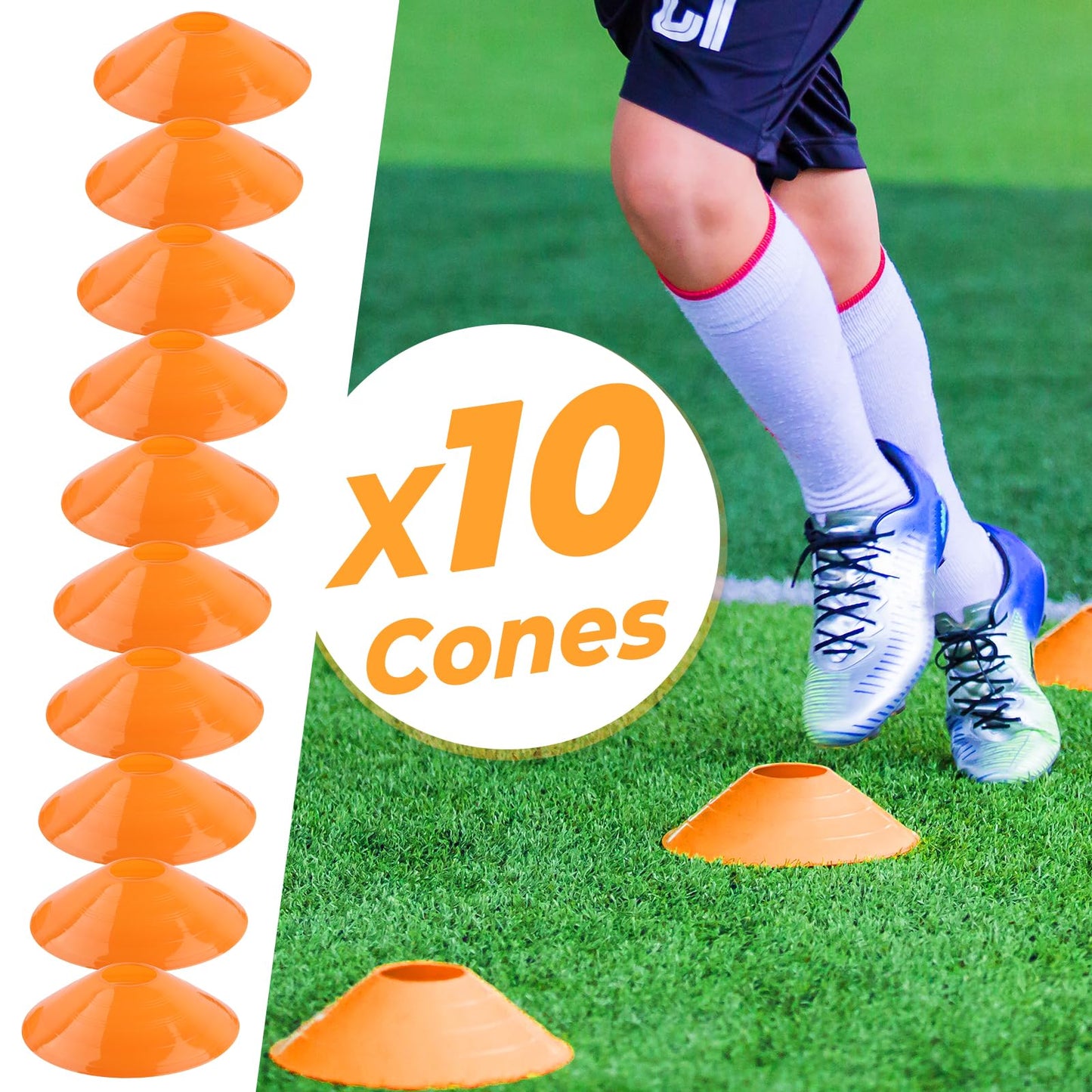 GHB Pro Agility Ladder Soccer Kick Trainer Set 20ft 12 Rung 10 Cones and 4 Stakes Speed Agility Football Training Equipment with Carrying Bag (Orange)