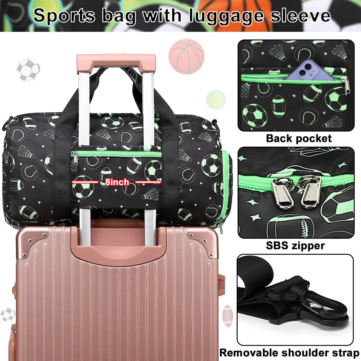 BTOOP Kids Overnight Bag for Boys Small Soccer Sports Gym Bags Duffle Tote With Shoe Compartment Toddler Weekender Sleepover Bags for Travel