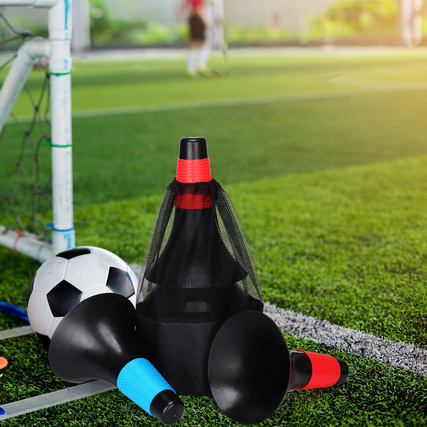 Tuanse 12 Pack Agility Training Sport Cones 9 Inch Flexible Marker Cones with Carry Bag Plastic Soccer Basketball Training Equipment for Indoor Outdoor Speed Grab Drills (Black)