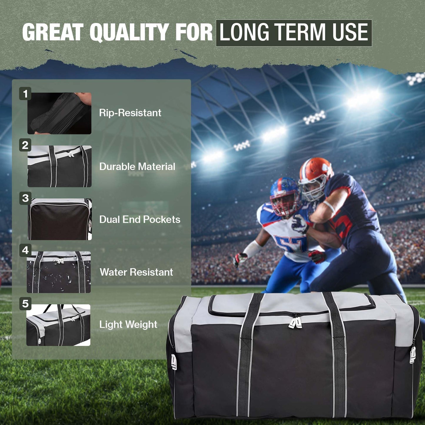 Jetstream Heavy Duty Hockey Bag | Multi Pocket Travel Duffel Bag | Large Sports Gym Equipment with Water Repellency | Foldable Luggage Bag with Padded Handles For Camping (36 Inch, Grey)