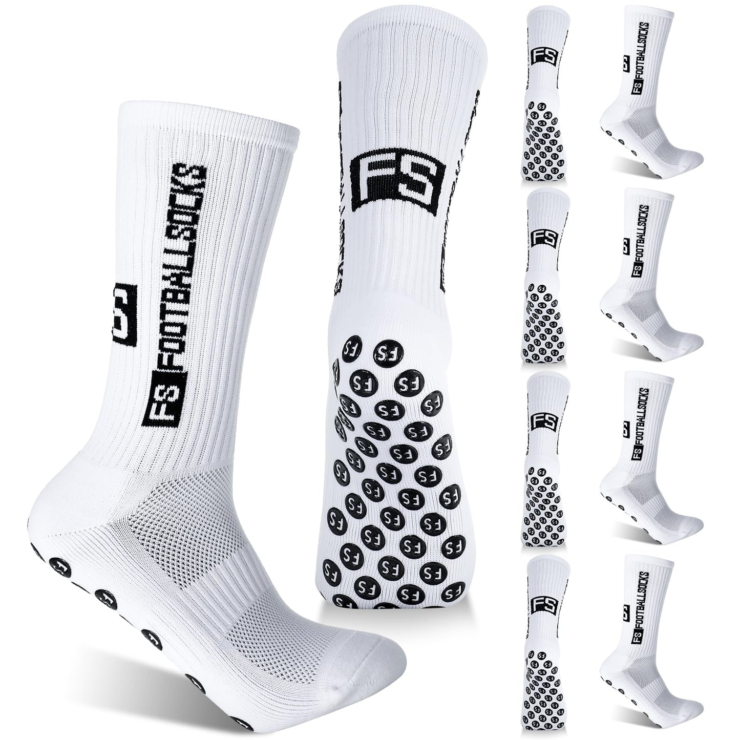 Jspupifip 5 Pairs Grip Soccer Socks for Men Anti Slip Athletic Socks Non-Slip Sports Football Basketball Socks with Grip Pads (White)