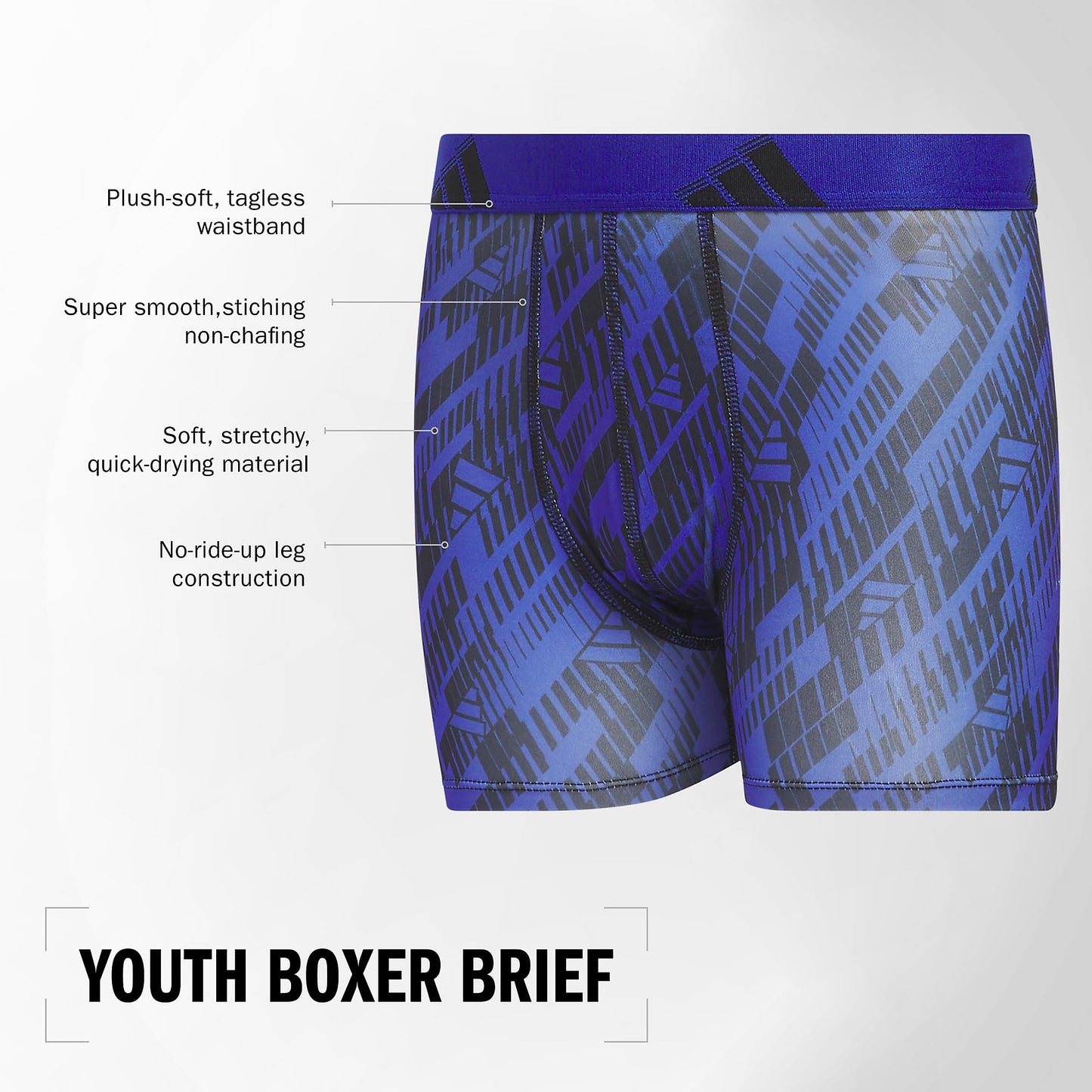 adidas Boys' Performance, Kids Underwear, Athletic Fit Microfiber Boxer Briefs, Black/Onix Grey/Grey, Large