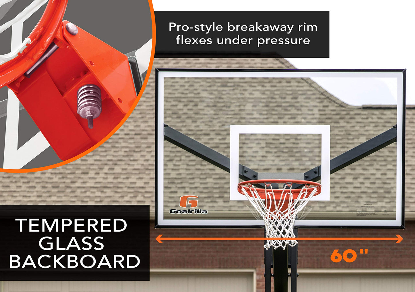 Goalrilla Basketball Hoops with Tempered Glass Basketball Goal Backboard, Black Anodized Frame, and In-ground Anchor System
