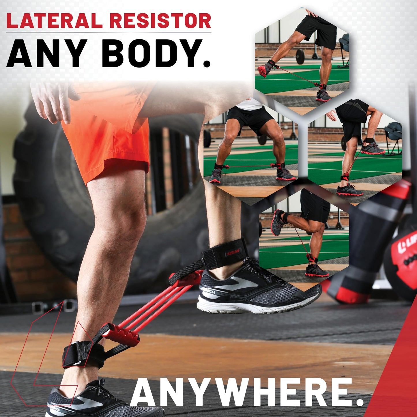 Lifeline Fitness Interchangeable Lateral Resistor - Professional Resistance Tool with up to 120lbs Resistance - Variable Weighted Resistance for Lower Body Strength - Workout Agility