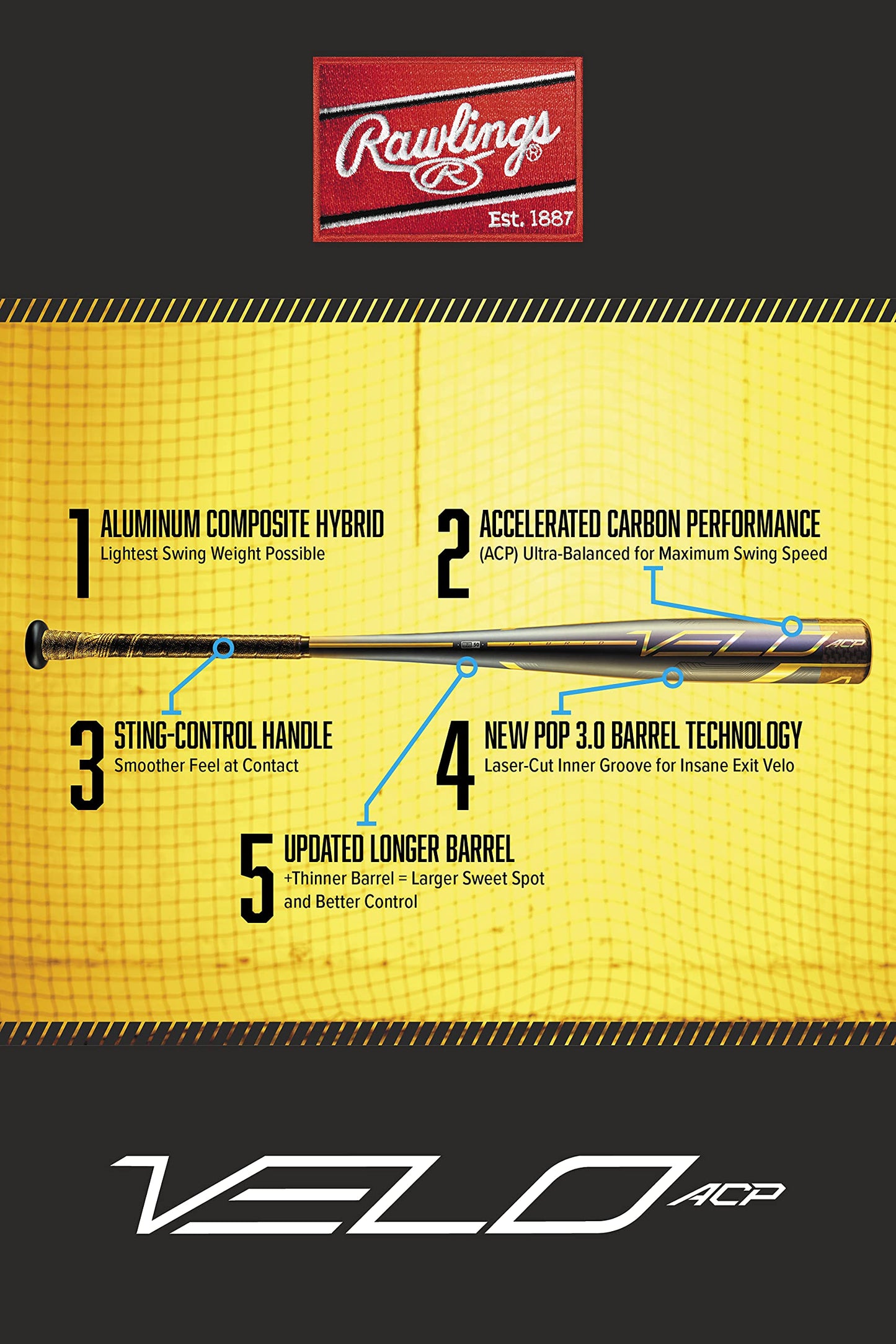 Rawlings 2021 Velo BBCOR Baseball Bat Series, 33 inch (-3)