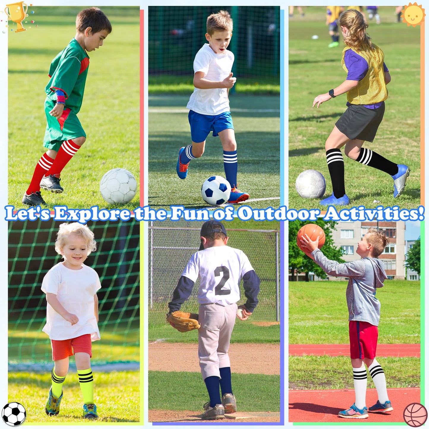 Sarfel Toddler Soccer Socks 2T-3T Kids Baseball Socks Boys Soccer Sock Toddler 3T Boys Baseball Sock 4 Pack