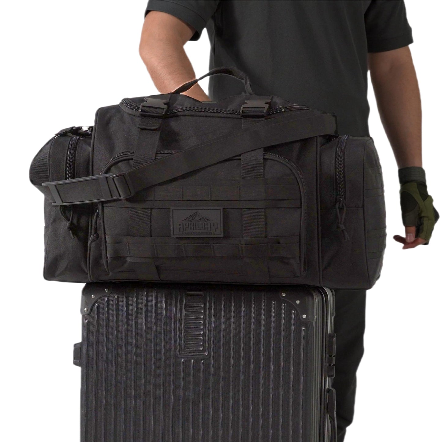 APRILBAY Duffel Bag – Heavy Duty Tactical Gym Bag for Men, Splashwater-Proof Weekender Travel Bag for Basketball, Football, Soccer, Hiking, and Hunting (Black)
