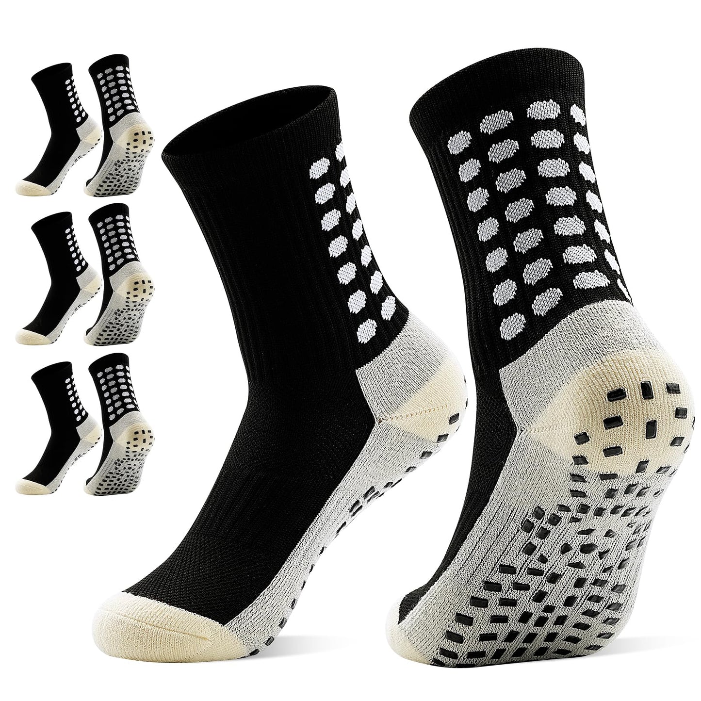 HYCLES Kids Grip Soccer Socks, 3 Pairs Youth Non Slip Athletic Cotton Cushioned Socks for 8-12 Years Boys Girls