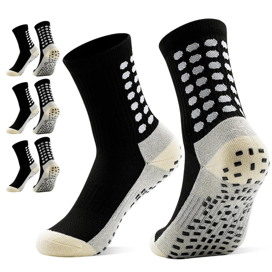 HYCLES Kids Grip Soccer Socks, 3 Pairs Youth Non Slip Athletic Cotton Cushioned Socks for 8-12 Years Boys Girls