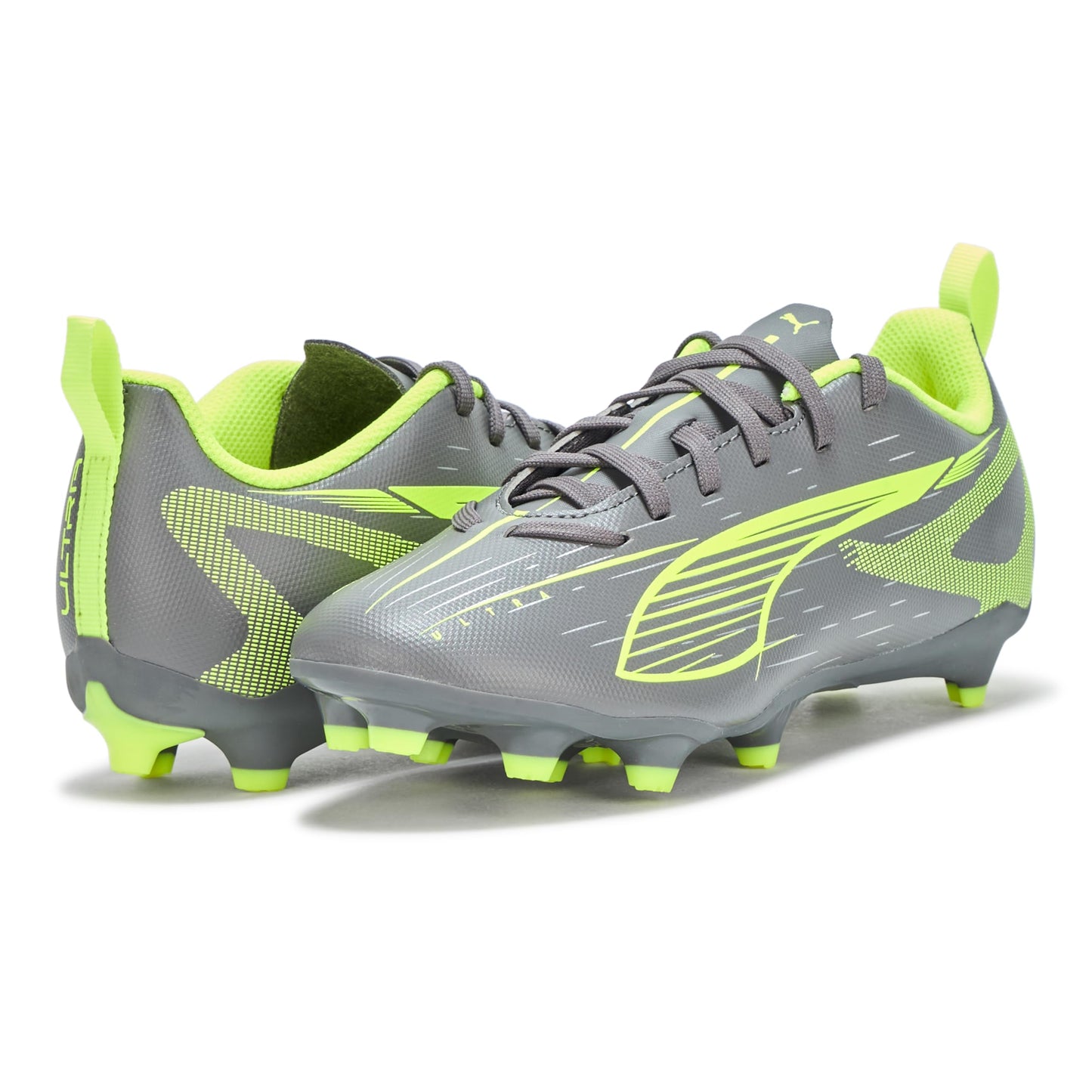 PUMA Ultra Play Firm, Artificial Ground Soccer Cleats Sneaker, Matte Aged Silver-Yellow Alert Aged Silver, 5 US Unisex Big Kid