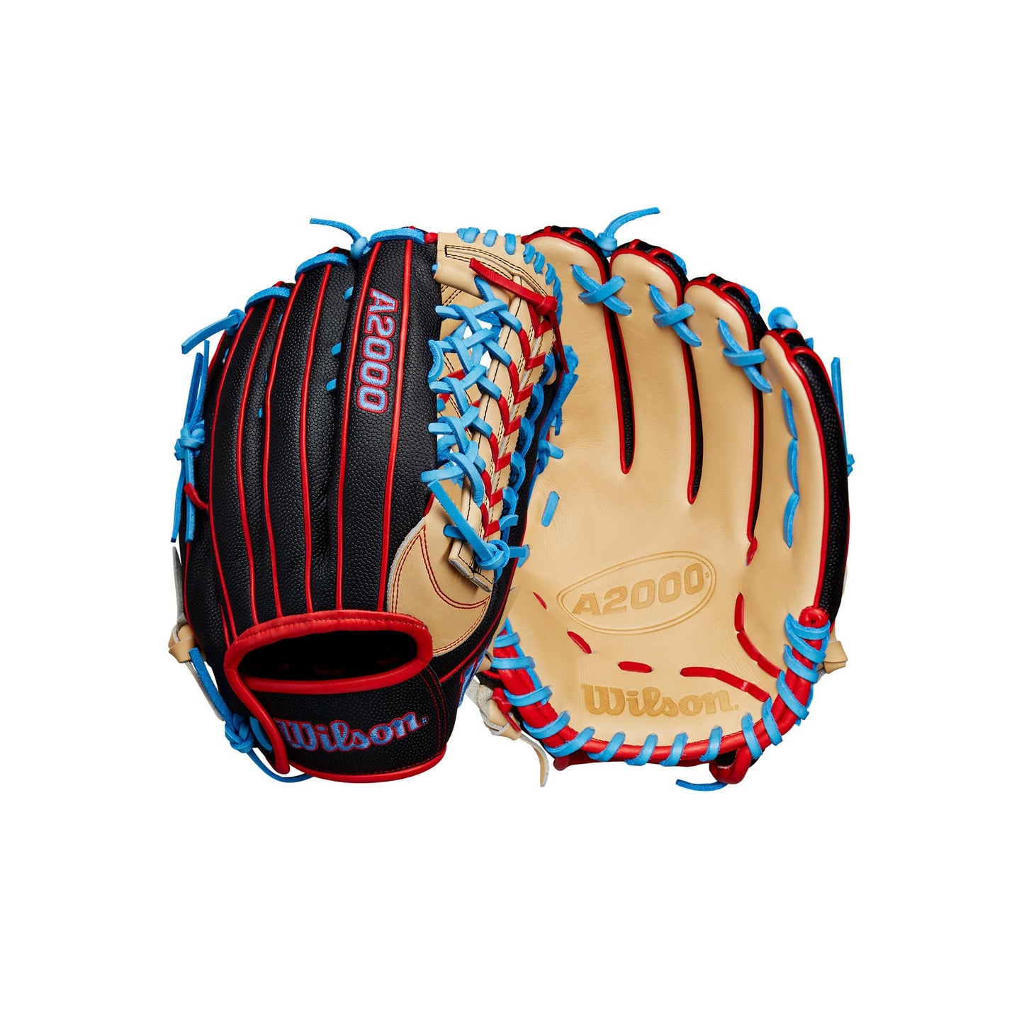 Wilson Spring 2025 A2000® PF92SS 12.25” Outfield Baseball Glove - Right Hand Throw, Black/Red/Sky Blue