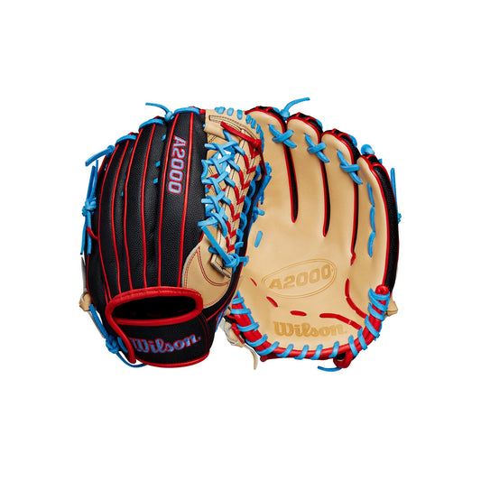 Wilson Spring 2025 A2000® PF92SS 12.25” Outfield Baseball Glove - Right Hand Throw, Black/Red/Sky Blue