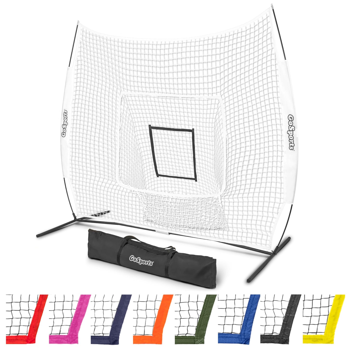 GoSports 7x7 ft Baseball & Softball Batting & Pitching Net with Strike Zone – Available in Team Colors - White