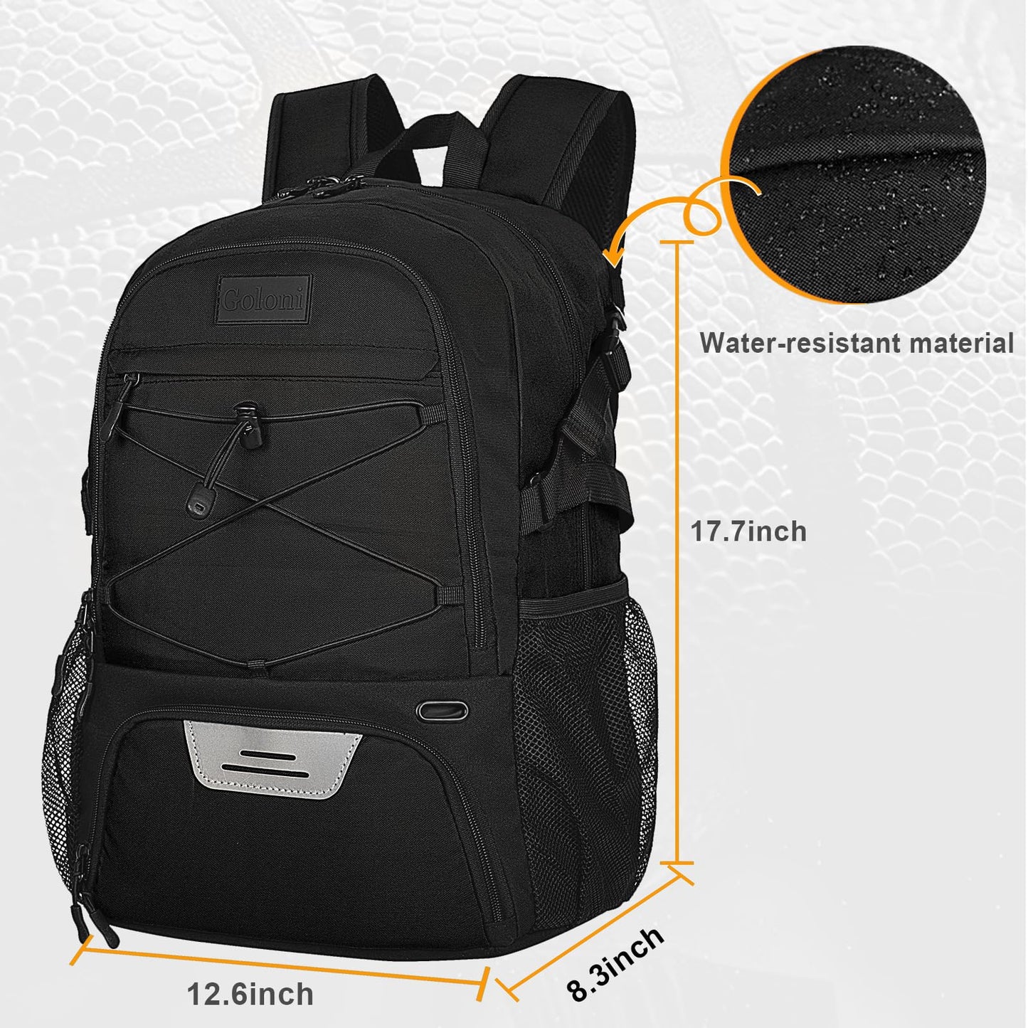Goloni Soccer Backpack, Large Water-Resistant Sports Bag with Ball & Shoe Compartment, Multi-Purpose Backpack for Basketball, Volleyball, Travel