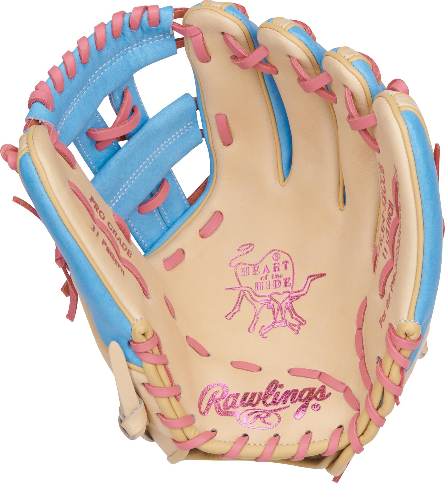 Rawlings | Heart of The Hide Series Baseball Glove | 11.5' | RHT | Pro I-Web | Camel/Columbia Blue/Pink