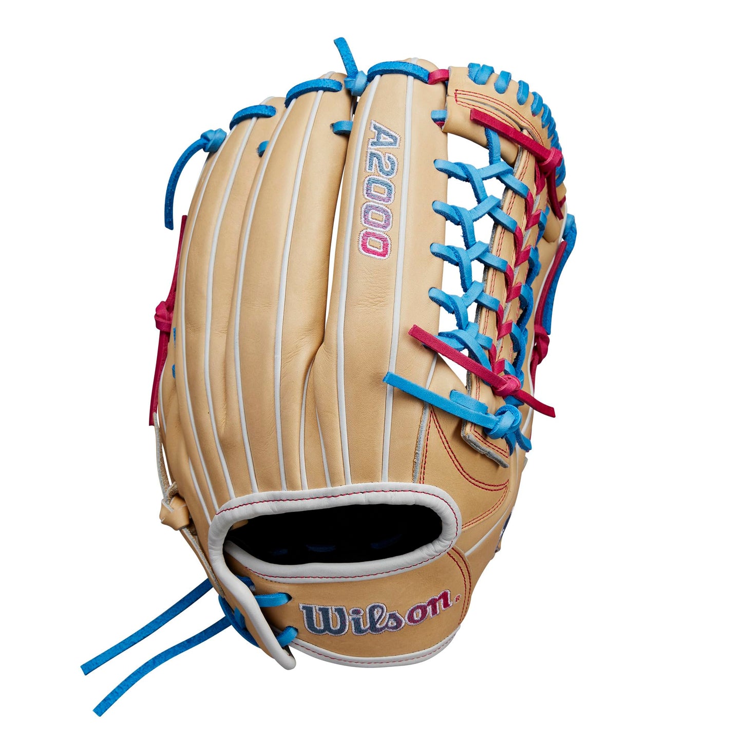 Wilson Winter 2024 A2000 T125 12.5" Outfield Fastpitch Glove - Blonde/Blue/Flamingo, Right Hand Throw