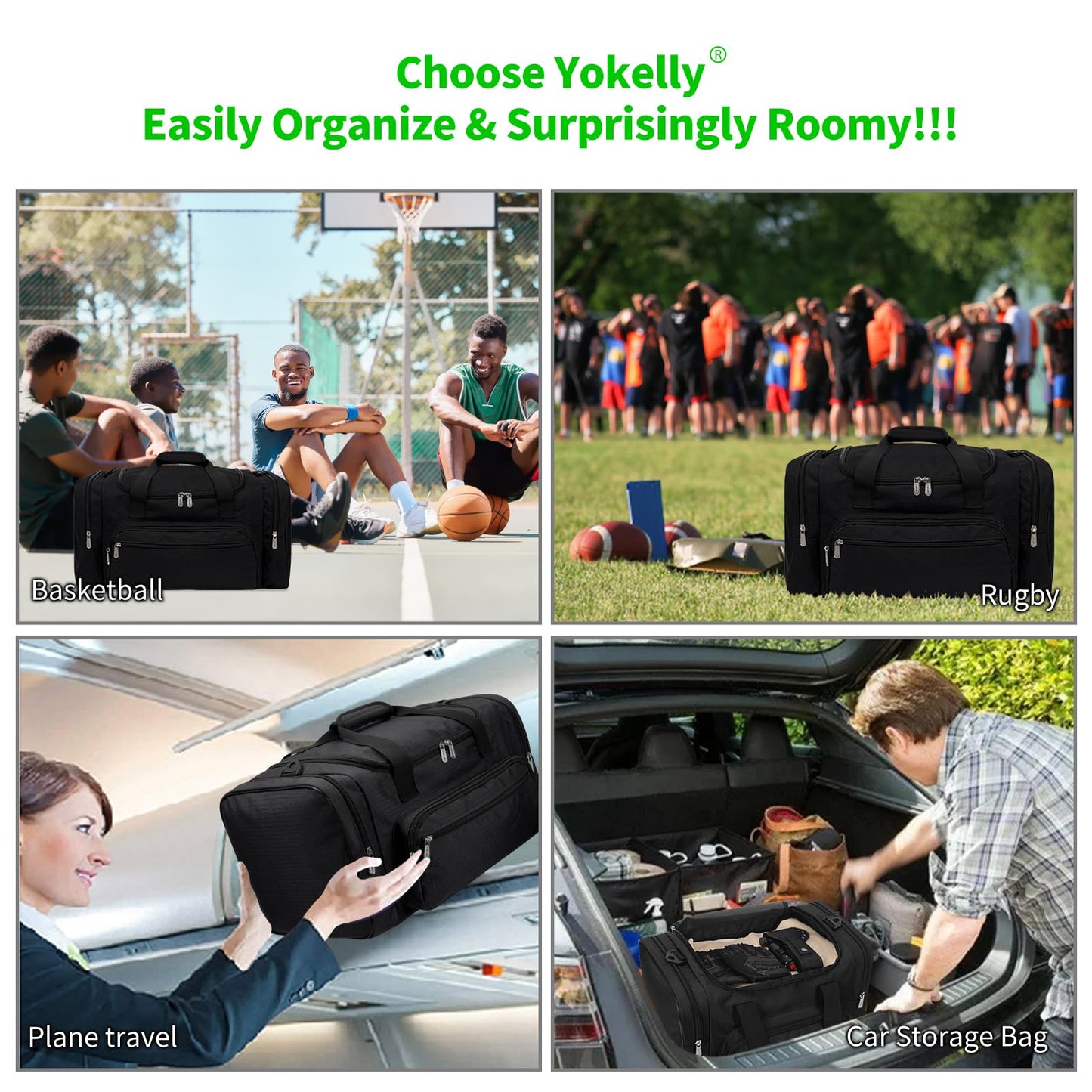 YoKelly Sports Duffel Bag 20 inch for Travel Gym - Black