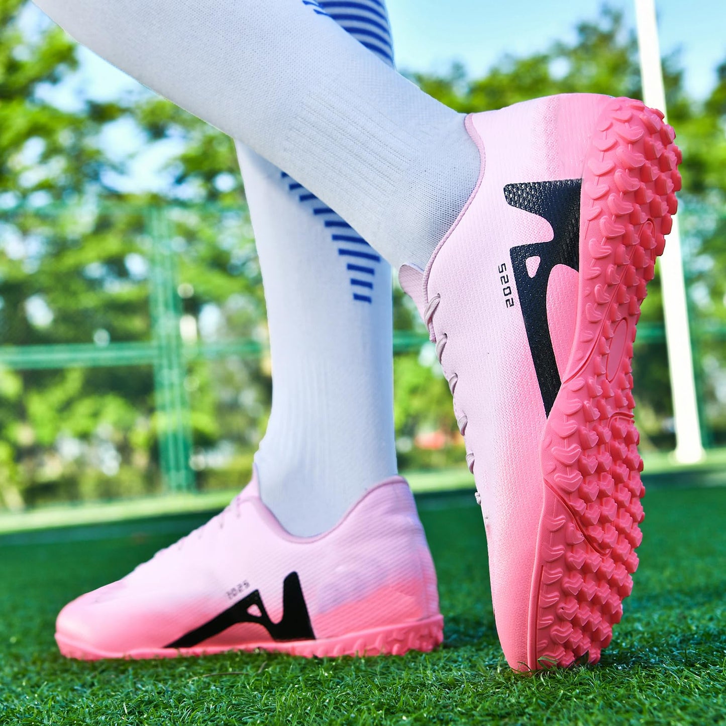 GODLARK Soccer Cleats Mens Womens Turf Soccer Shoes Indoor for Kids Youth Football Cleats Big Boys Small Spikes FG TF Football Boots Training Sneaker (2286 Fen TF_39)