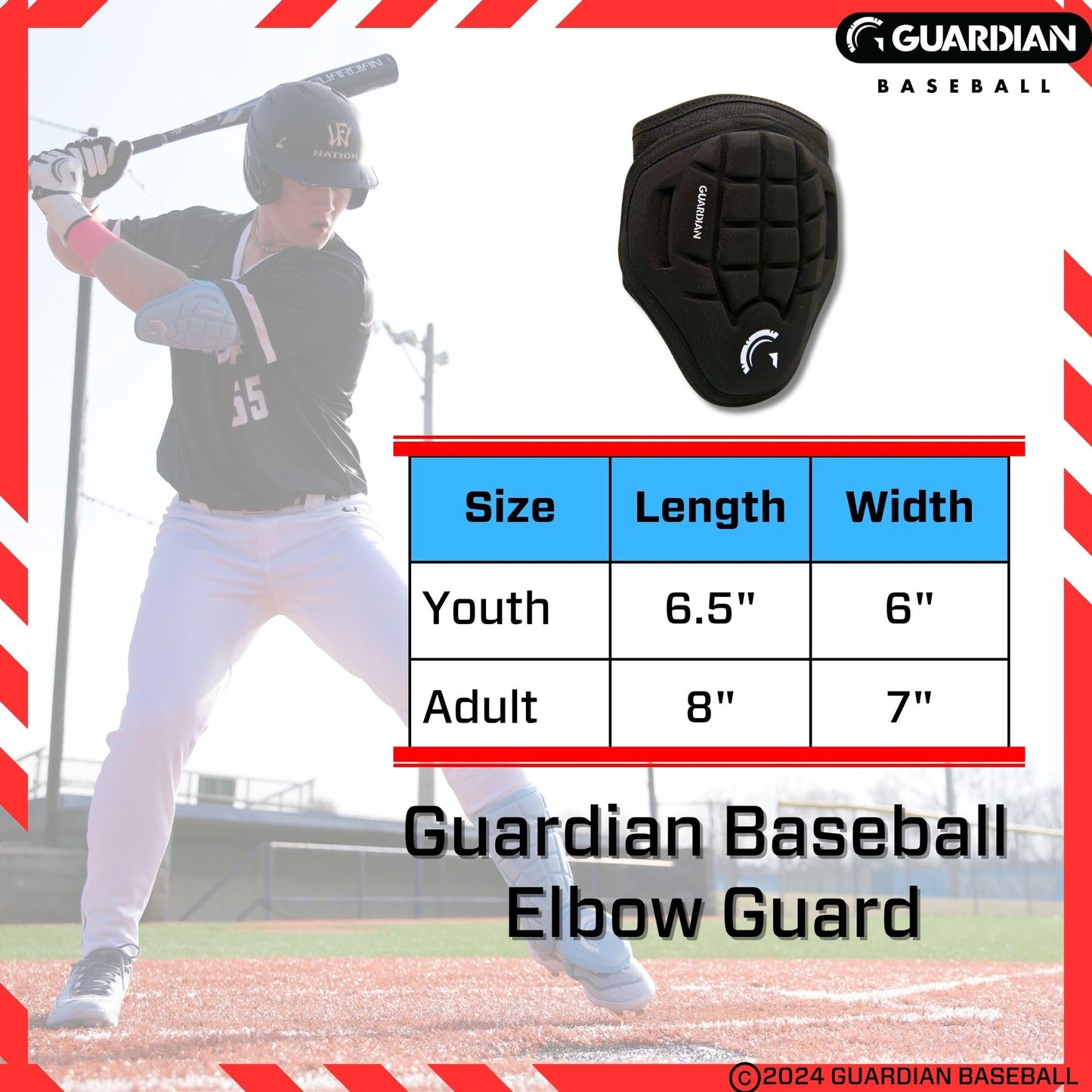 Guardian Youth Elbow Guard & Leg Guard - Baseball Protective Gear KIT - Right-Handed Hitters, Columbia Blue