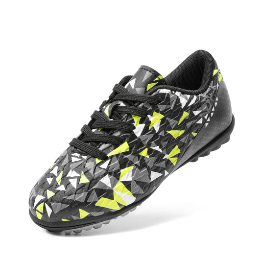 DREAM PAIRS Boys Girls Turf Indoor Soccer Shoes Lace Up Cleats for Little/Big Kid,Size 1 Little Kid,Black/neon/Green,SDSO223K