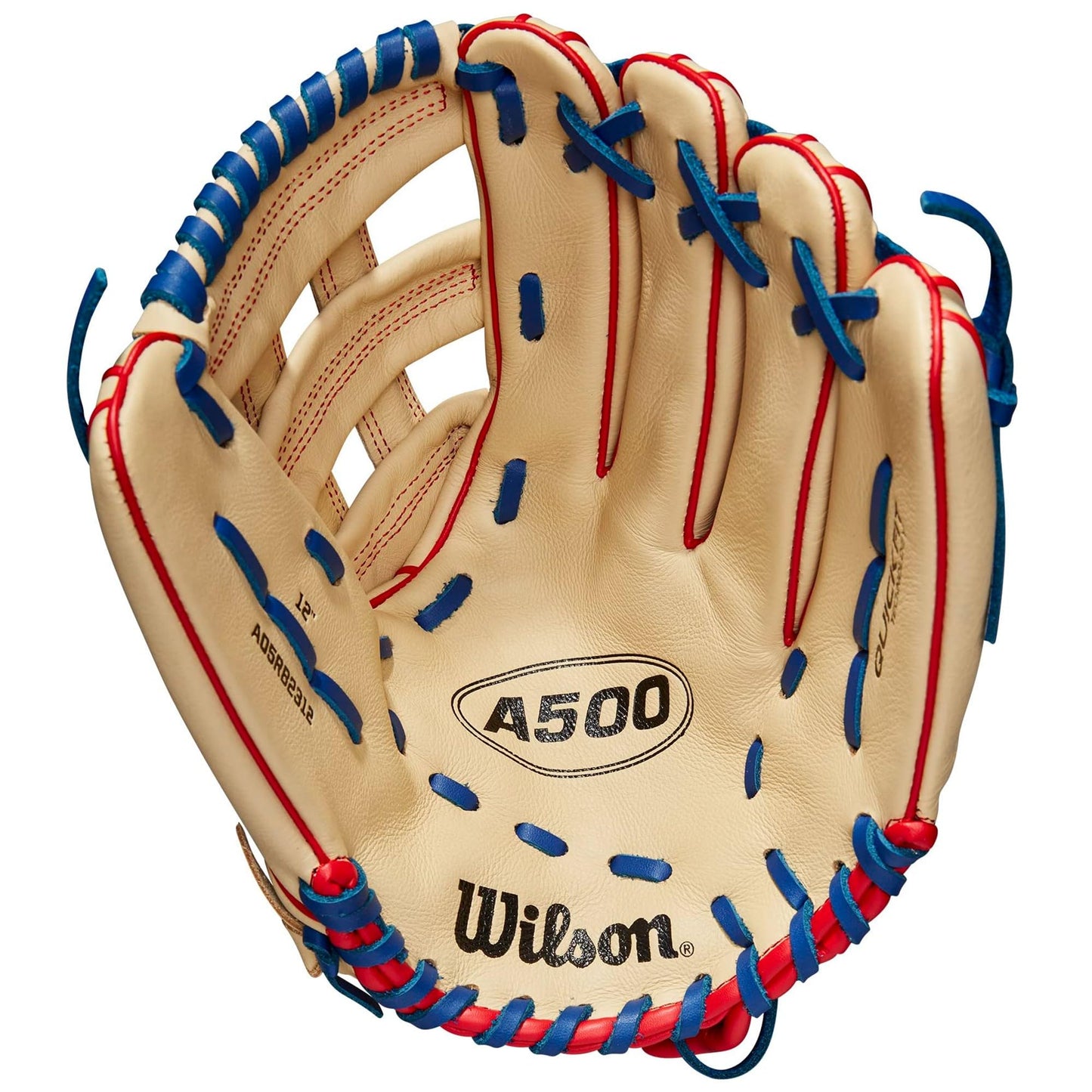 WILSON A500 12” Utility Youth Baseball Glove - Right Hand Throw, Blonde/Red/Royal