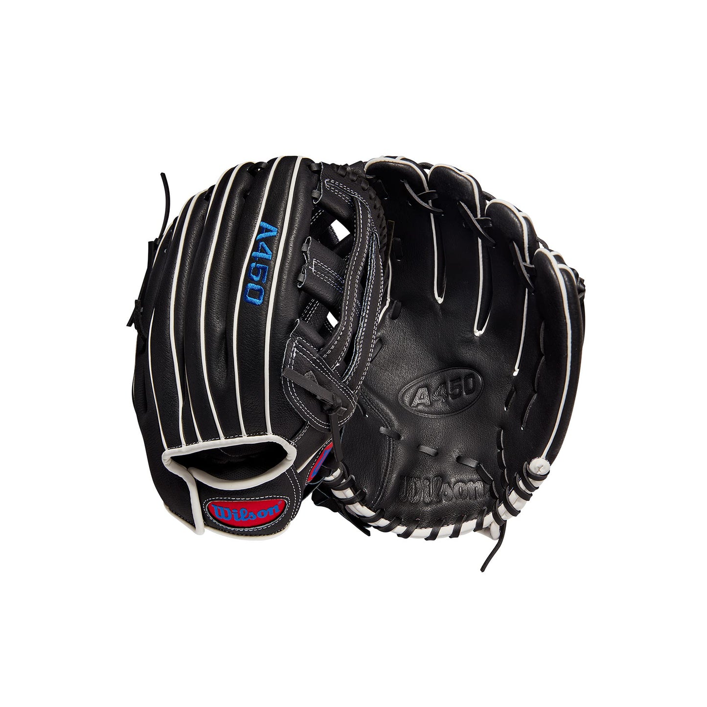 Wilson 2022 A450 12" Outfield Baseball Glove - Black/Red/Blue, Left Hand Throw