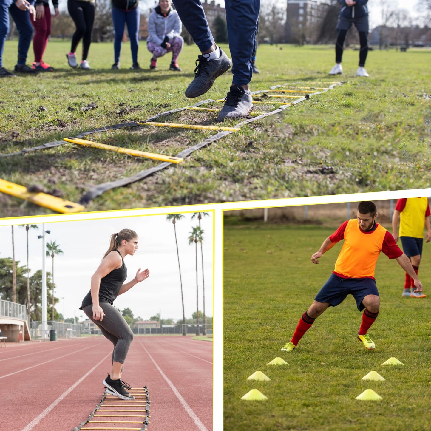 LYKAN FIT 20ft Sports Agility Ladder for Men Women and Kids, Speed Youth Soccer Agility Training Equipment for Football, Exercise, Tennis, Legs Workout with Speed Parachute, Cones and Carry Bag